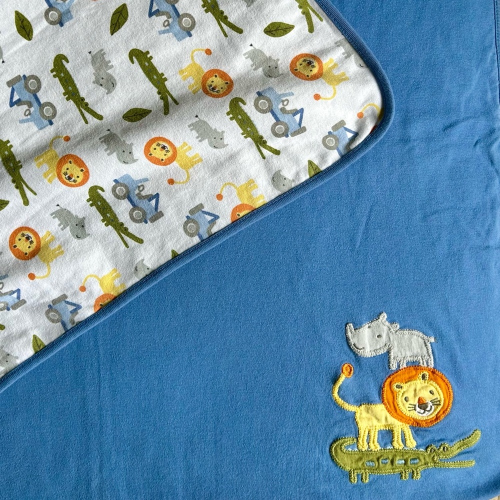 GYMBOREE Baby Blanket Lovey Blue Jungle Animal Lion Alligator 2014